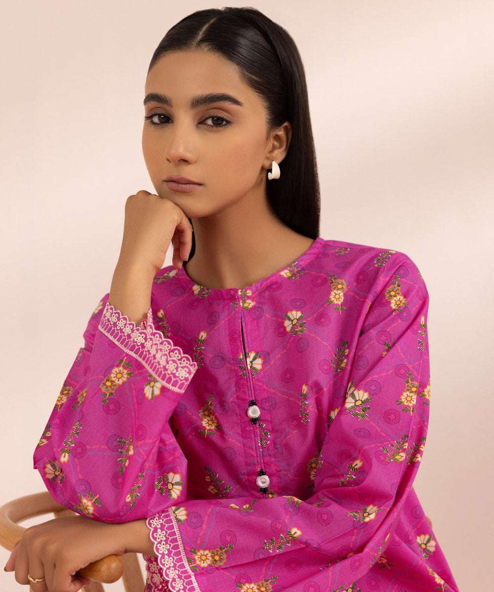 Women's Pret Lawn Pink Printed Embroidered Straight Shirt