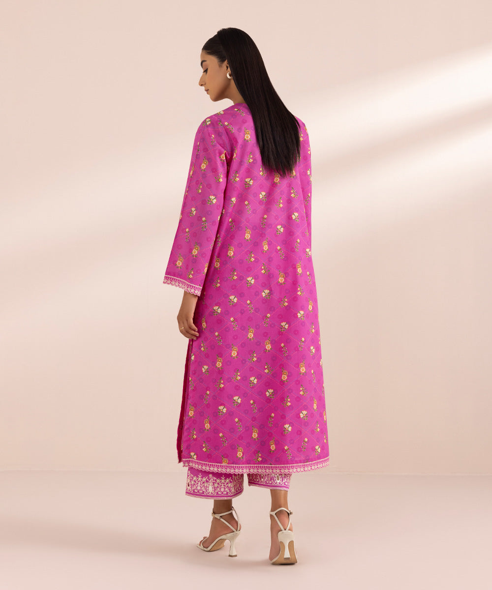 Women's Pret Lawn Pink Printed Embroidered Straight Shirt