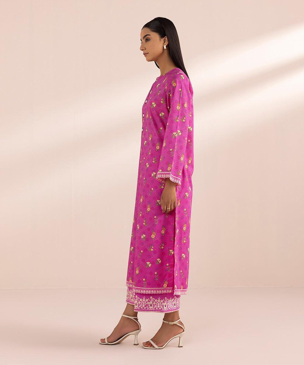 Women's Pret Lawn Pink Printed Embroidered Straight Shirt