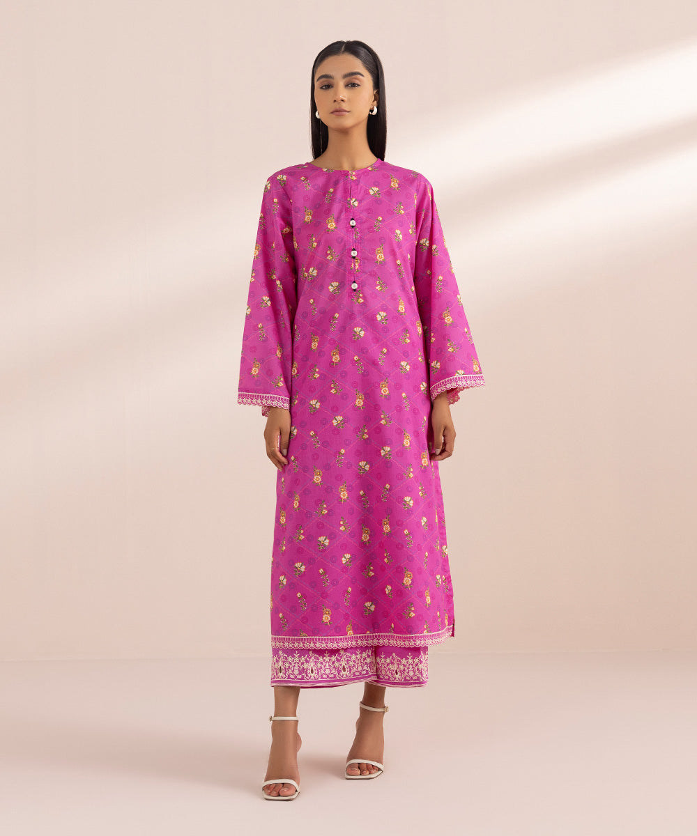 Women's Pret Lawn Pink Printed Embroidered Straight Shirt