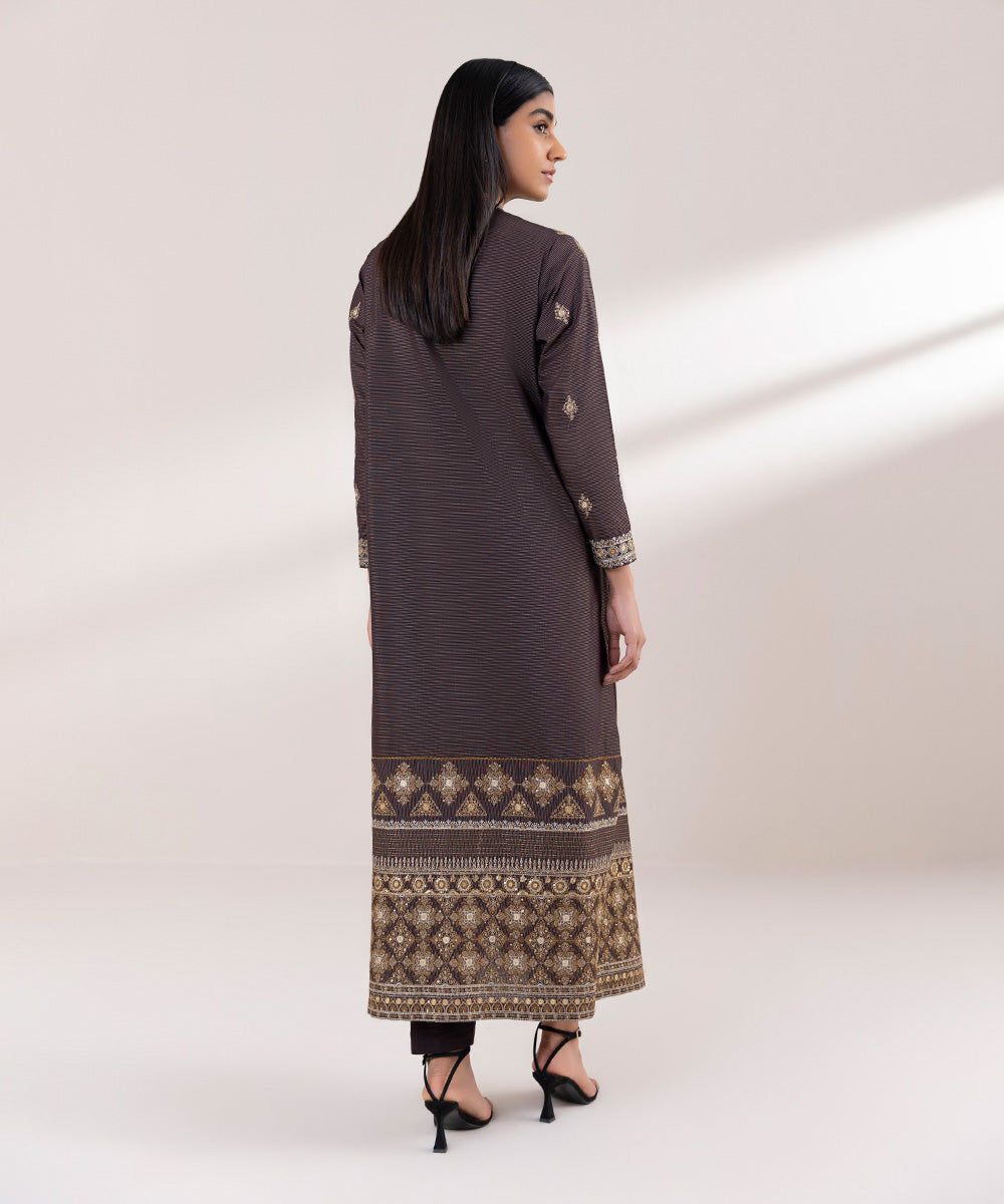 Women's Pret Zari Lawn Embroidered Brown A-Line Shirt