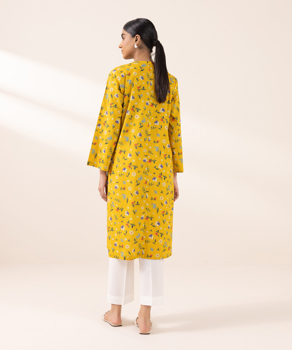 Women's Pret Cotton Viscose Printed Yellow Straight Shirt