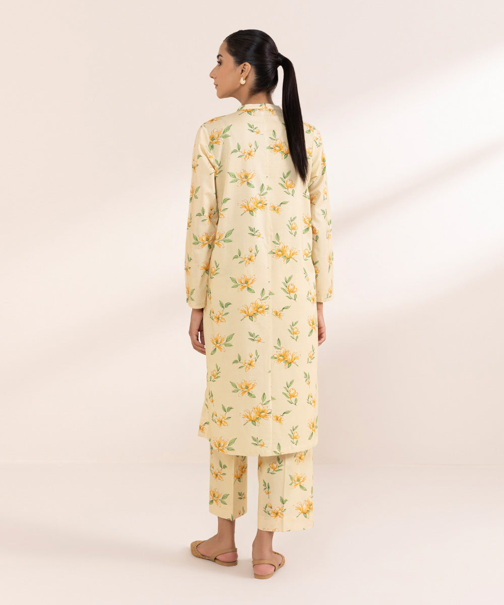 Women's Pret Cotton Viscose Printed Yellow Straight Shirt