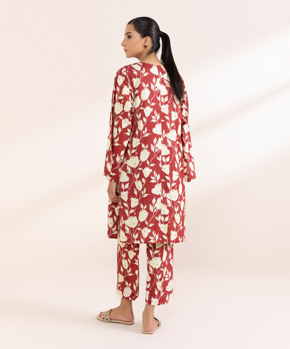 Women's Pret Cotton Viscose Printed Red Boxy Shirt