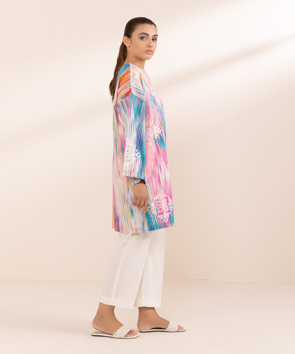 Women's Pret Cambric Multi Printed Embroidered Boxy Shirt