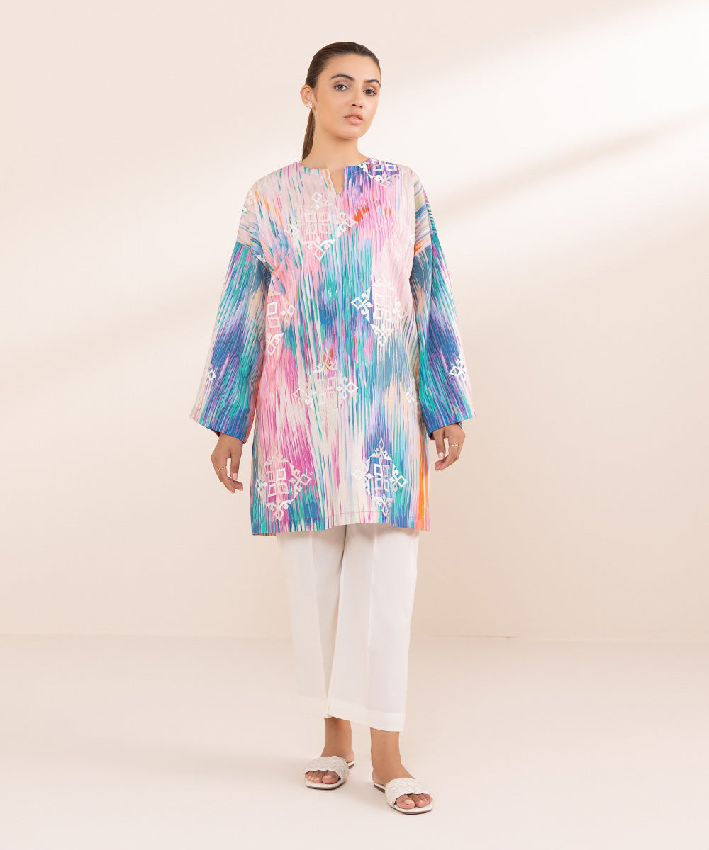 Women's Pret Cambric Multi Printed Embroidered Boxy Shirt