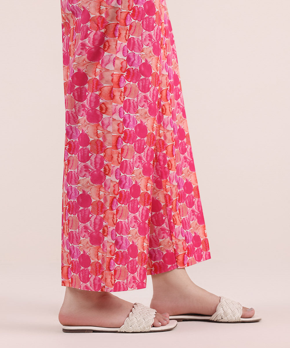 Women's Pret Cambric Pink Printed Straight Pants