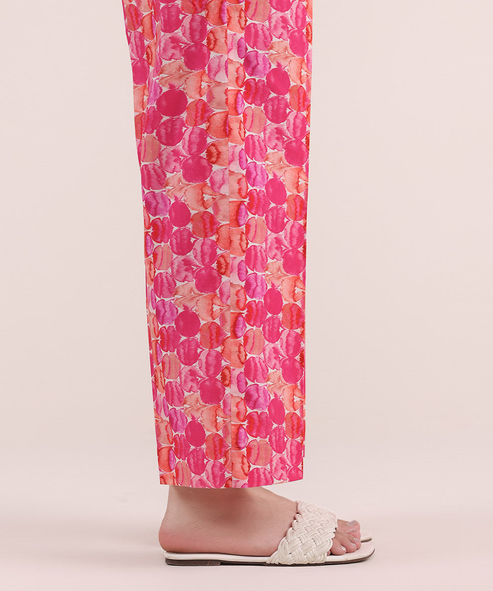 Women's Pret Cambric Pink Printed Straight Pants