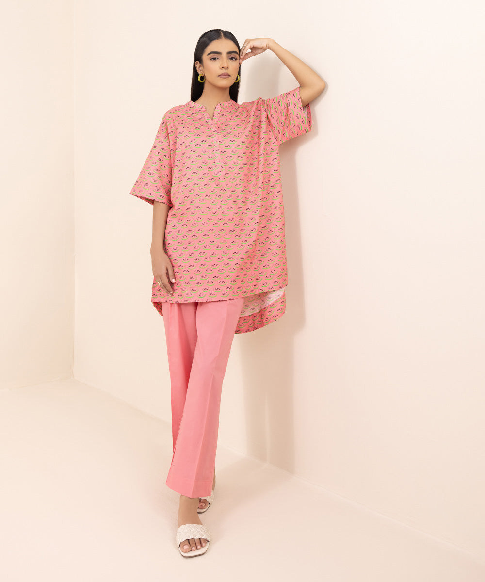 Women's Pret Lawn Printed Pink Boxy Shirt