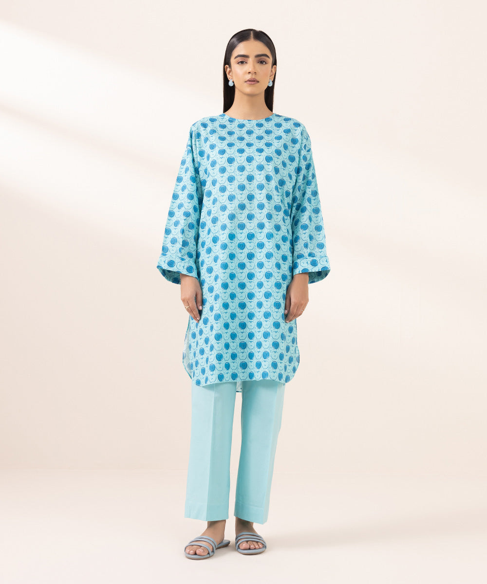 Women's Pret Lawn Printed Blue Drop Shoulder Shirt