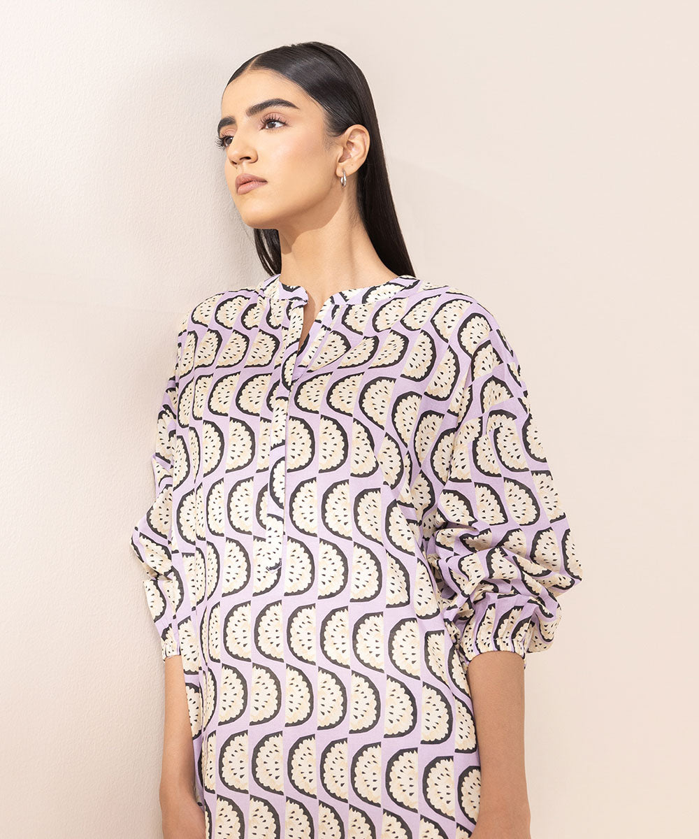 Women's Pret Lawn Printed Purple Boxy Shirt