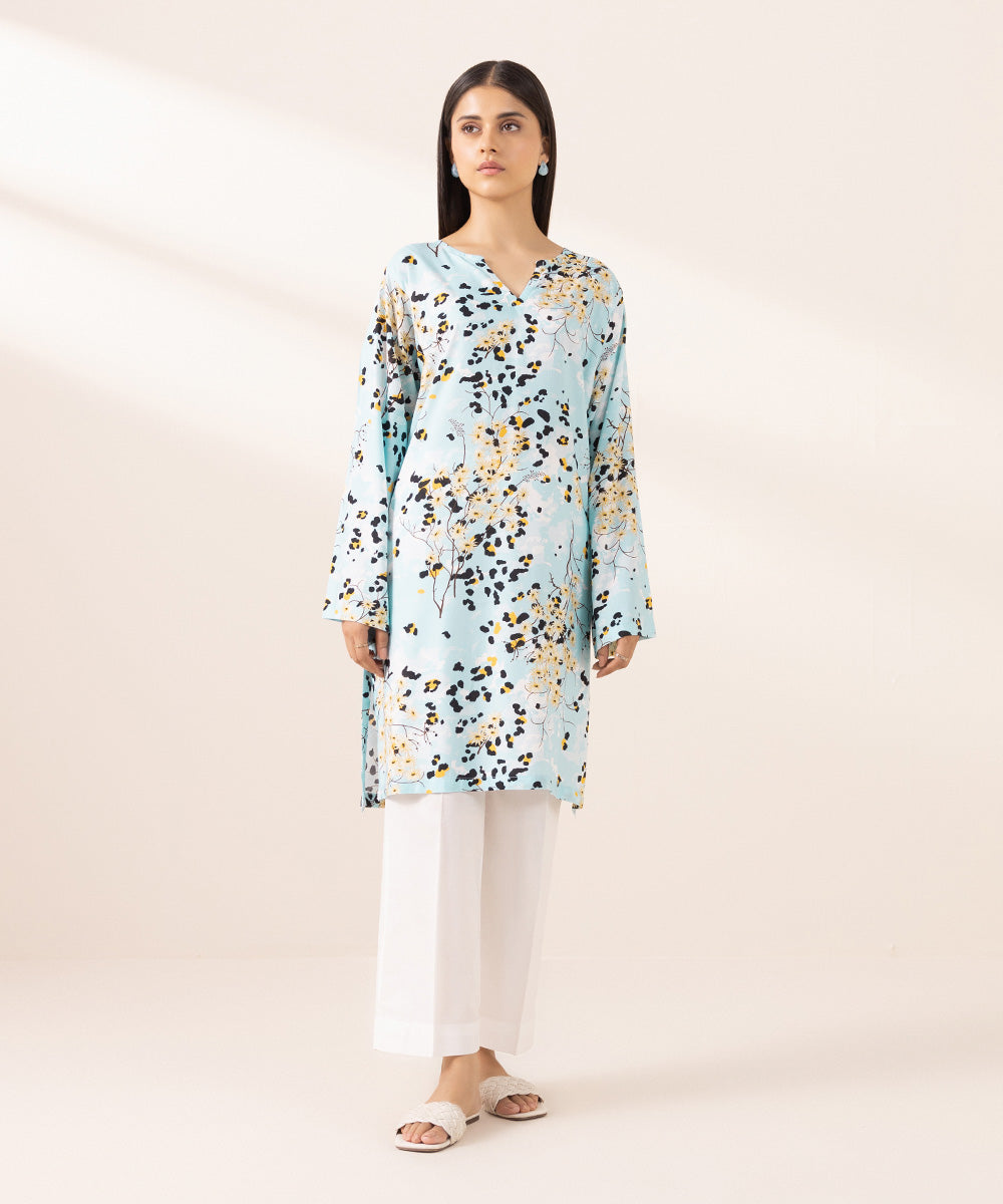 Women's Pret Arabic Lawn Printed Blue Boxy Shirt