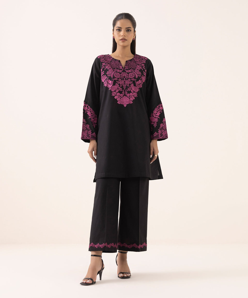 Women's RTW Cambric Black Embroidered A-Line Shirt