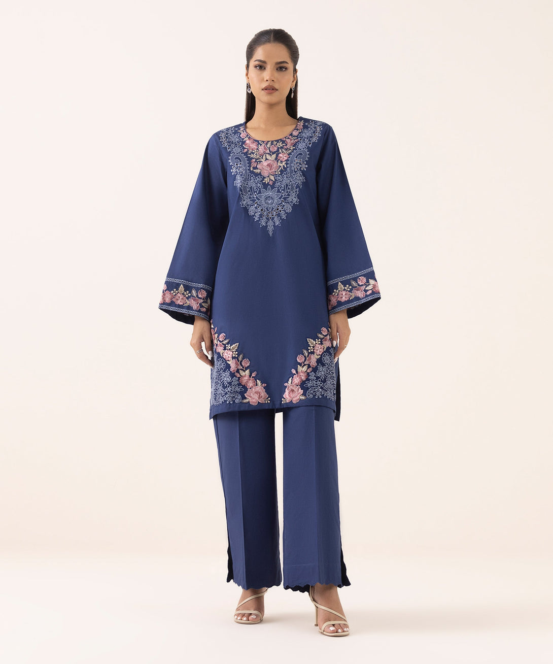 Women's RTW Cambric Blue Embroidered A-Line Shirt