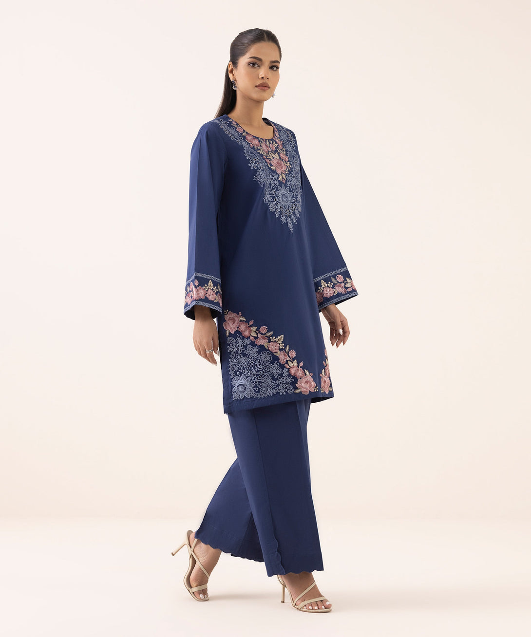 Women's RTW Cambric Blue Embroidered A-Line Shirt