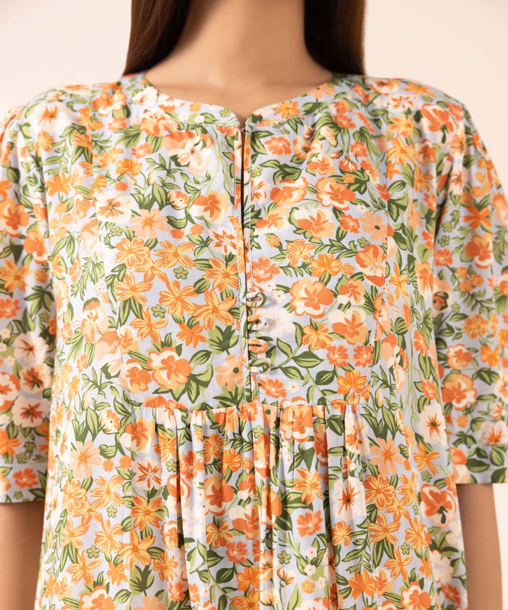 Women's Pret Arabic Lawn Orange Printed A-Line Shirt