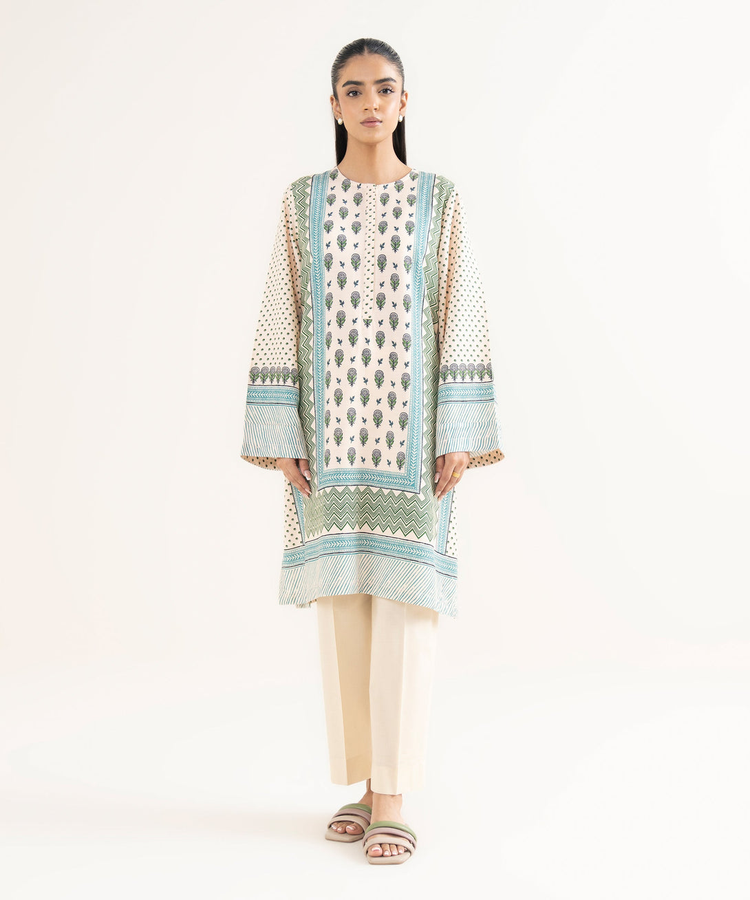 Women's RTW Textured Viscose Printed A-Line Multi Shirt