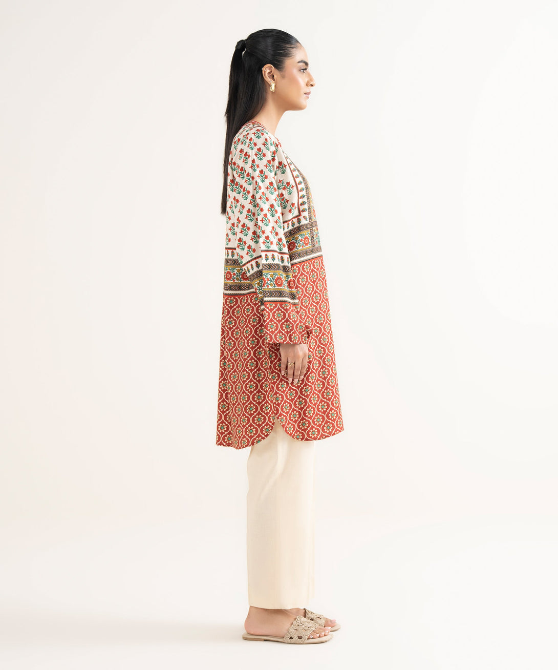 Women's RTW Textured Viscose Printed Boxy Red Shirt