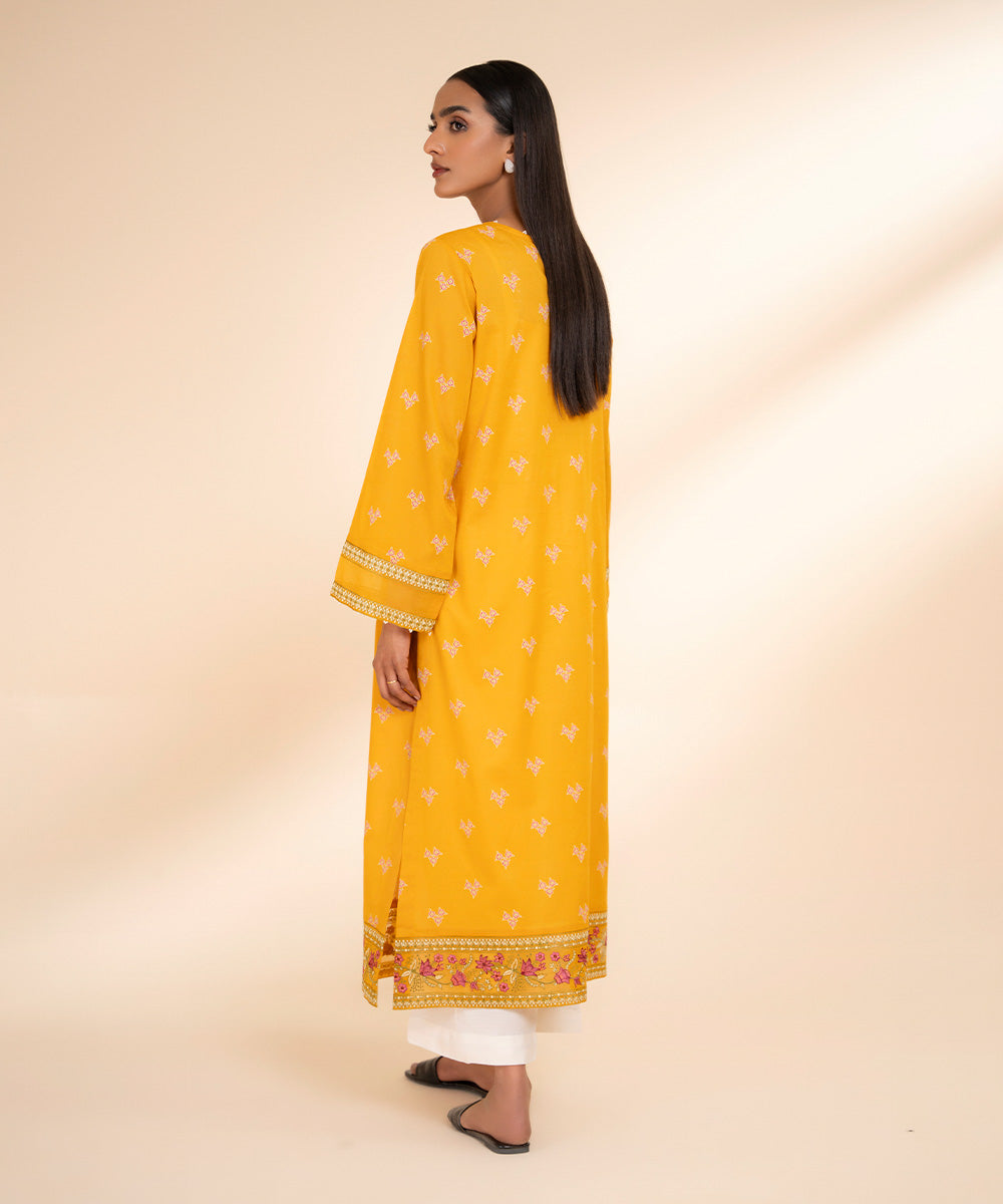 Women's Pret Lawn Yellow Printed Embroidered A-Line Shirt