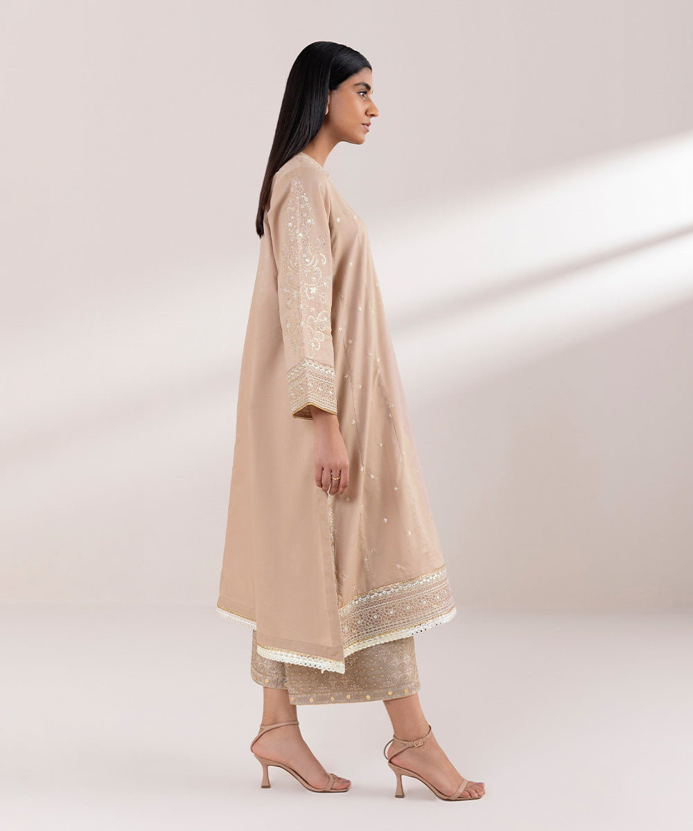 Women's Pret Zari Lawn Embroidered Brown A-Line Shirt