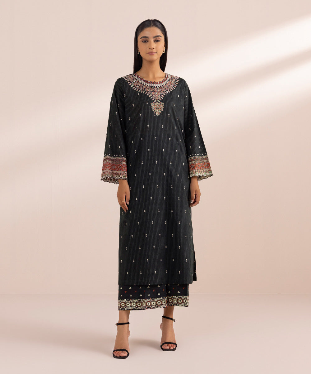 Women's Pret Lawn Black Printed Embroidered A-Line Shirt