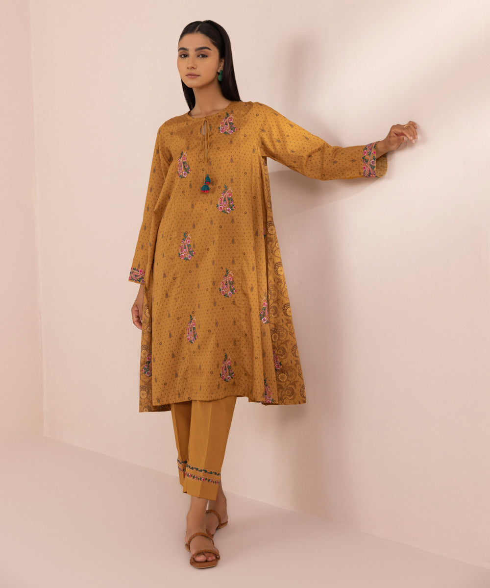 Women's Pret Lawn Yellow Printed Embroidered A-Line Shirt