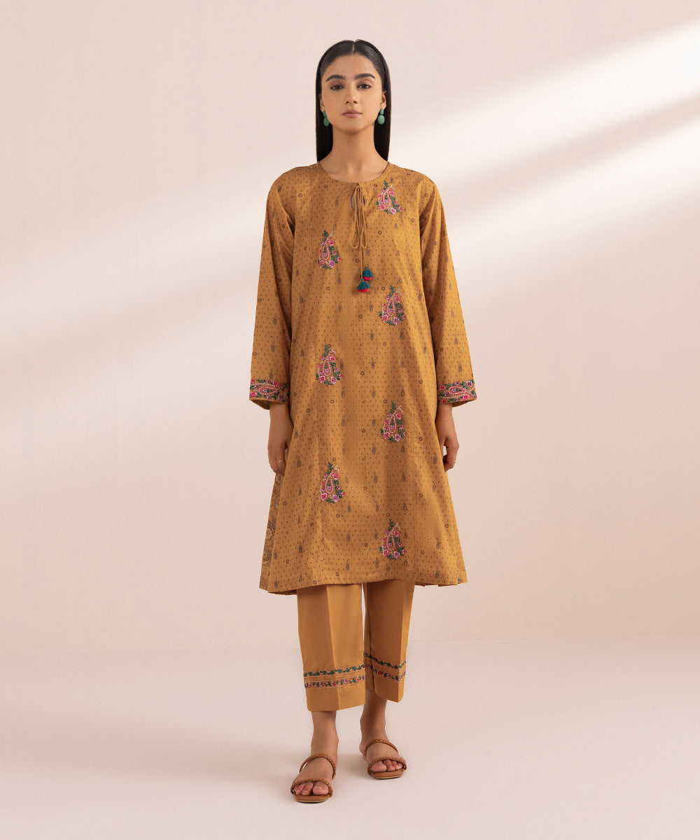 Women's Pret Lawn Yellow Printed Embroidered A-Line Shirt