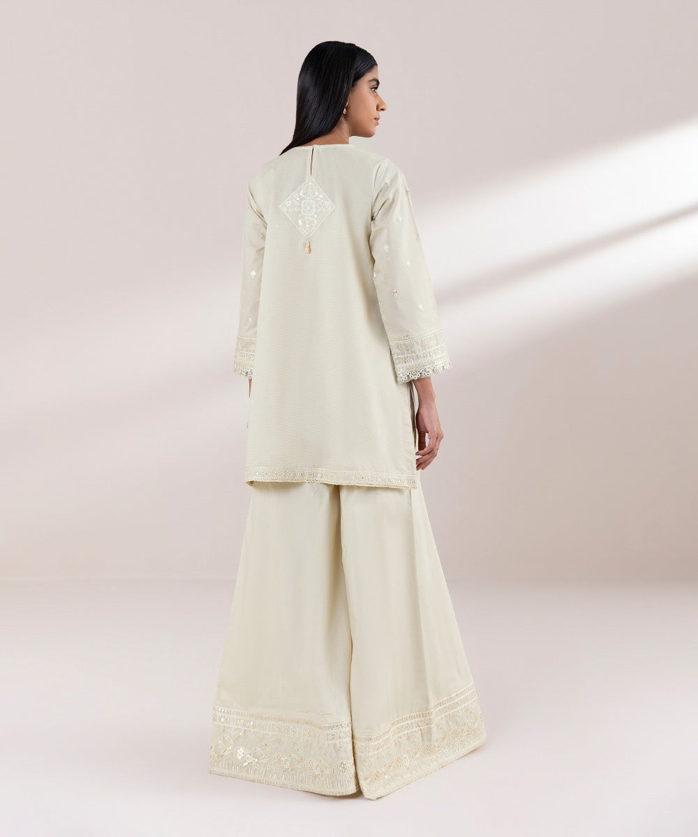 Women's Pret Zari Lawn Embroidered Beige A-Line Shirt