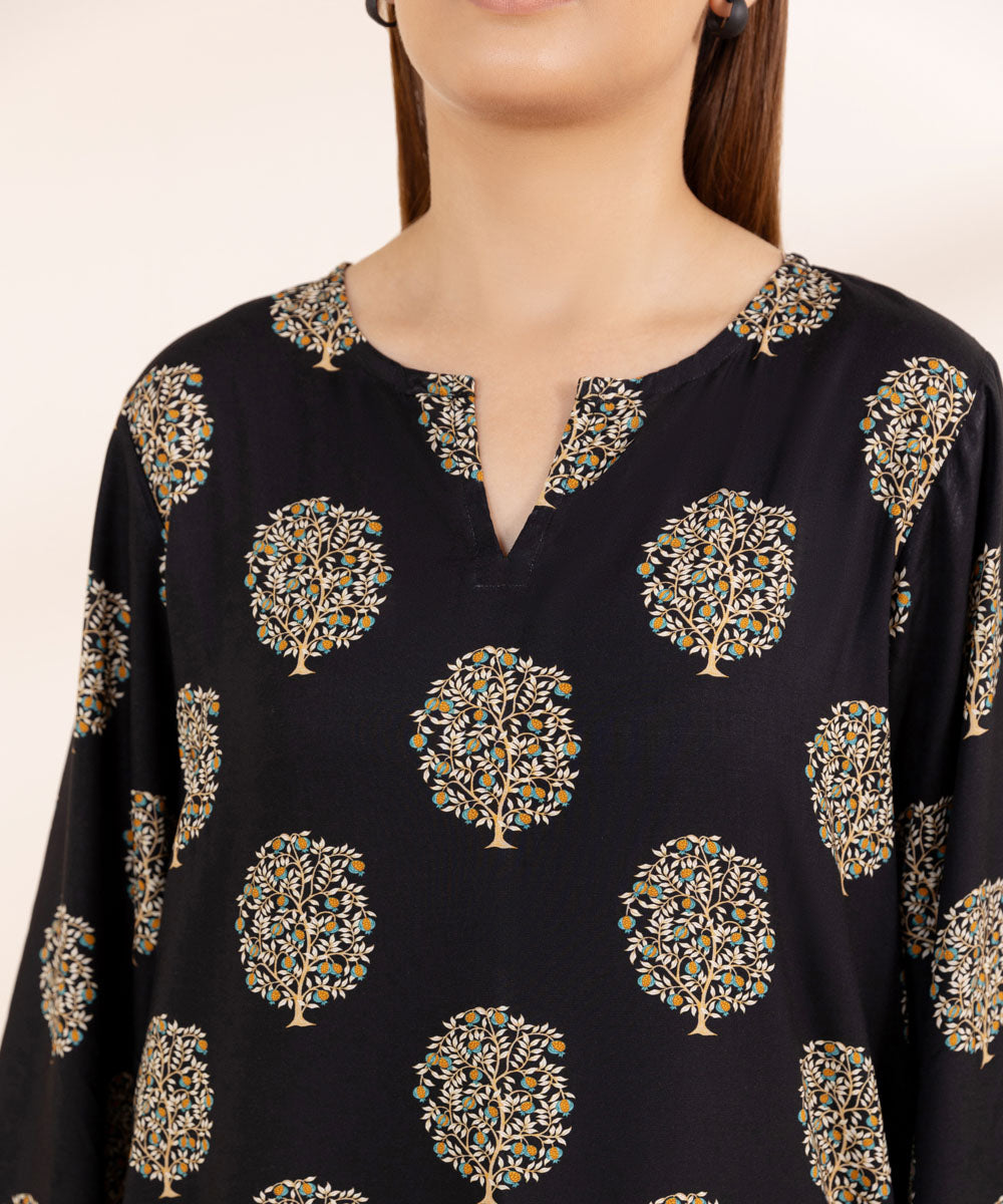 Women's Pret Arabic Lawn Black Printed Straight Shirt