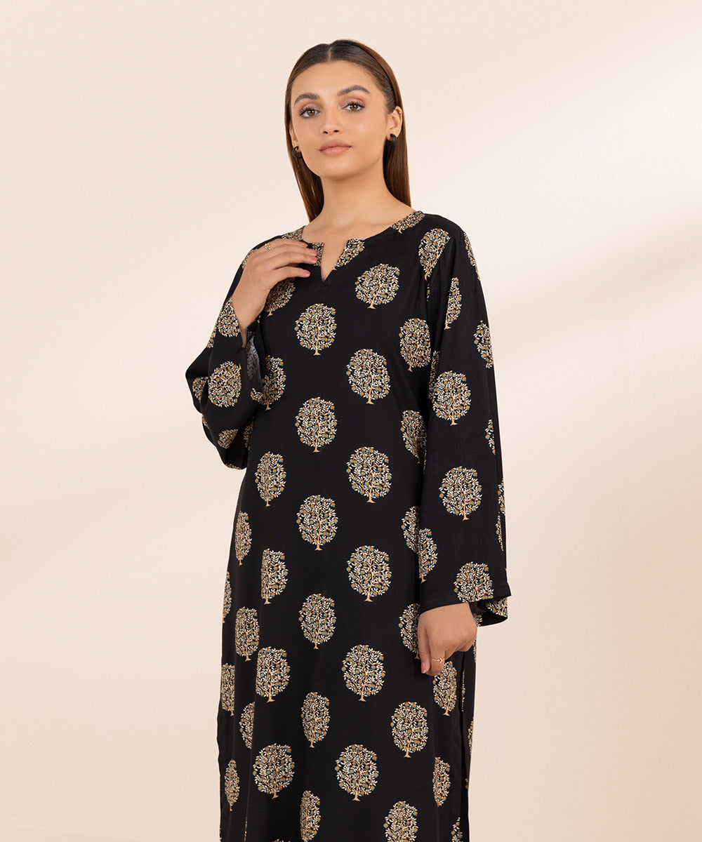 Women's Pret Arabic Lawn Black Printed Straight Shirt