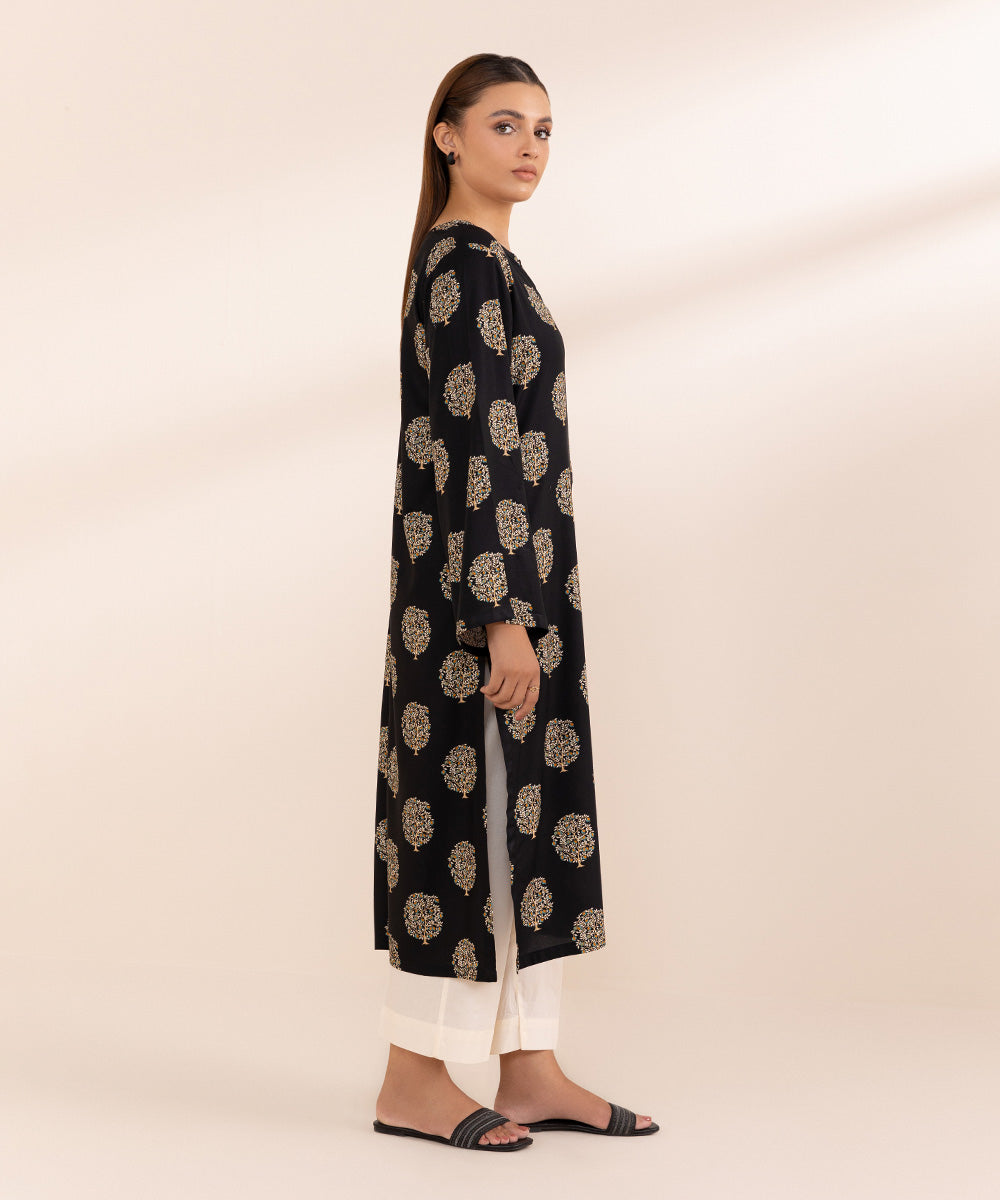 Women's Pret Arabic Lawn Black Printed Straight Shirt