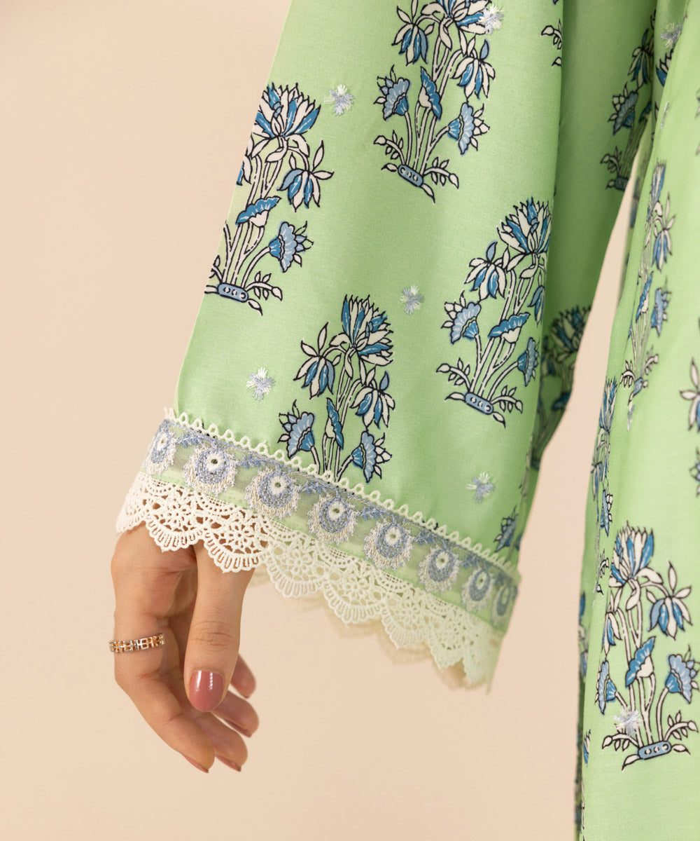 Women's Pret Arabic Lawn Green Printed Embroidered A-Line Shirt