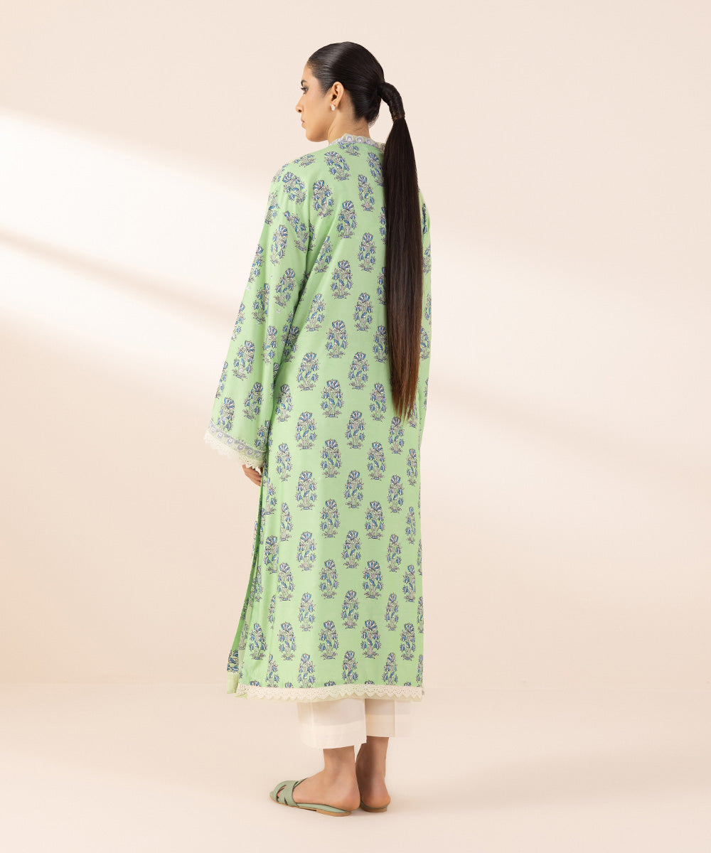 Women's Pret Arabic Lawn Green Printed Embroidered A-Line Shirt