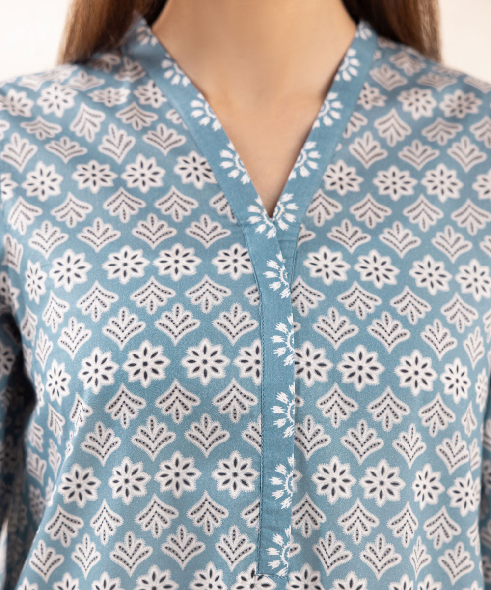 Women's Pret Lawn Printed Blue Straight Shirt