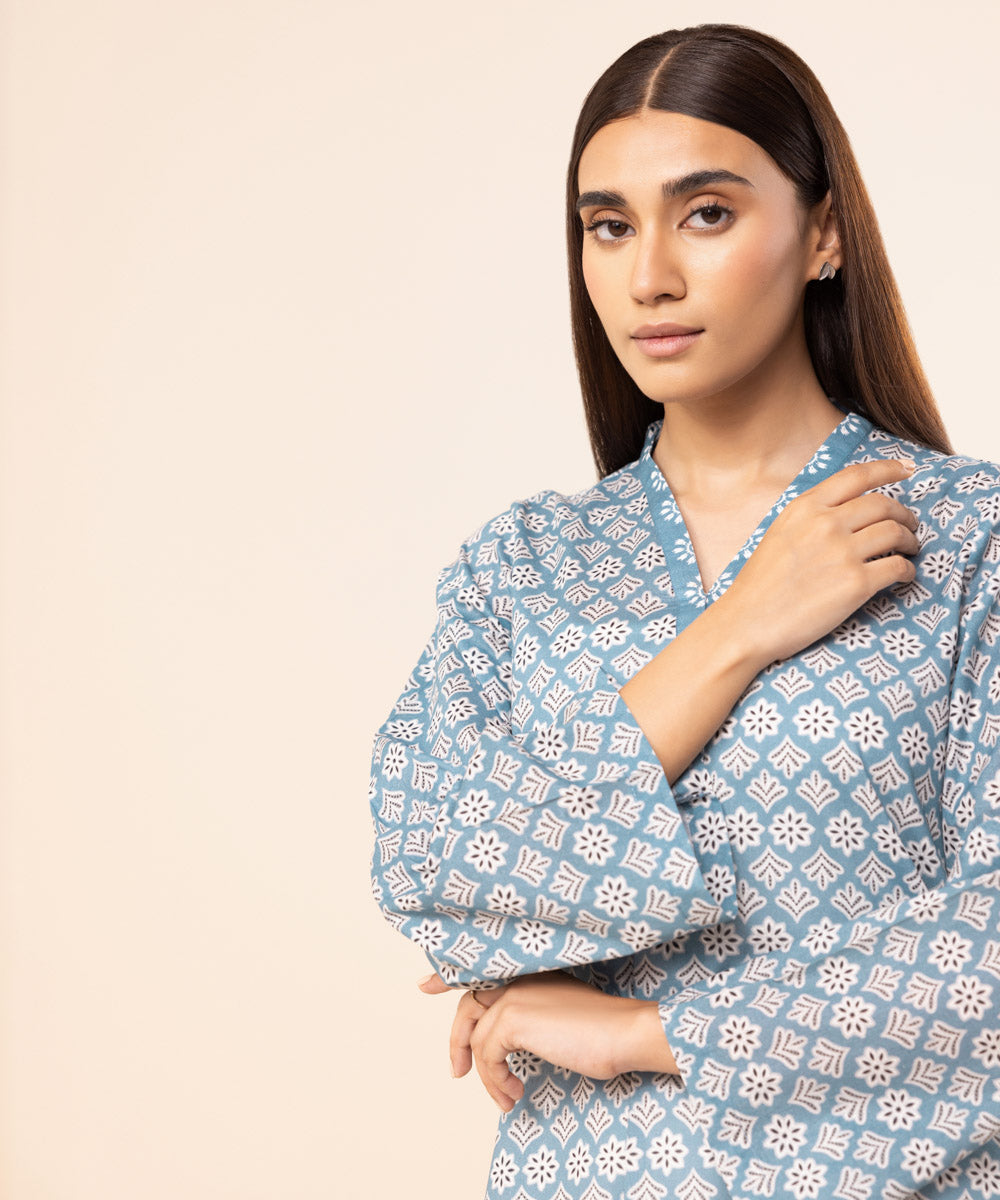 Women's Pret Lawn Printed Blue Straight Shirt