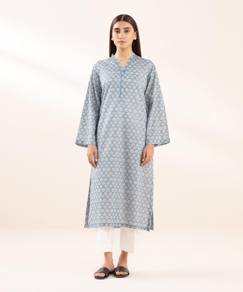 Women's Pret Lawn Printed Blue Straight Shirt