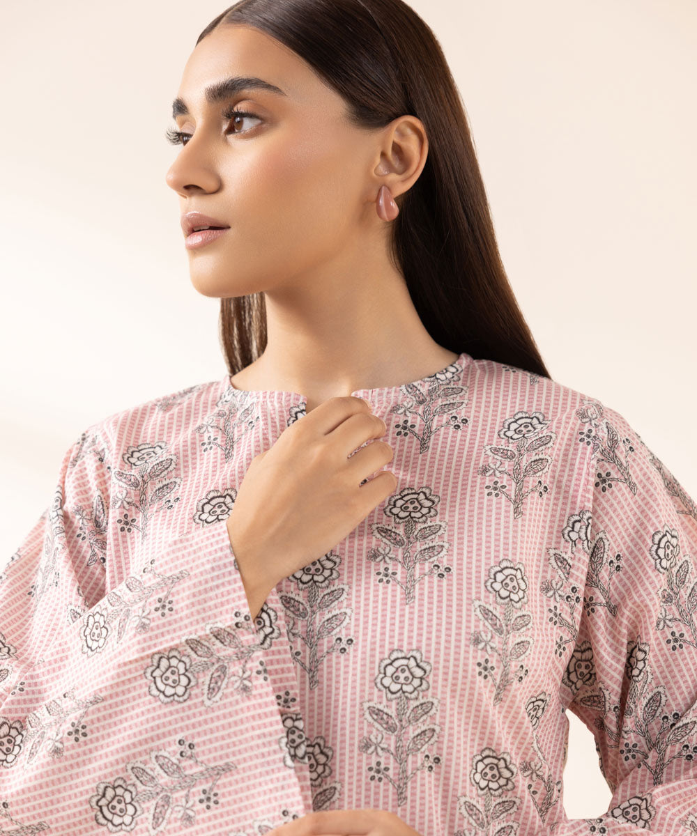 Women's Pret Lawn Printed Pink Boxy Shirt