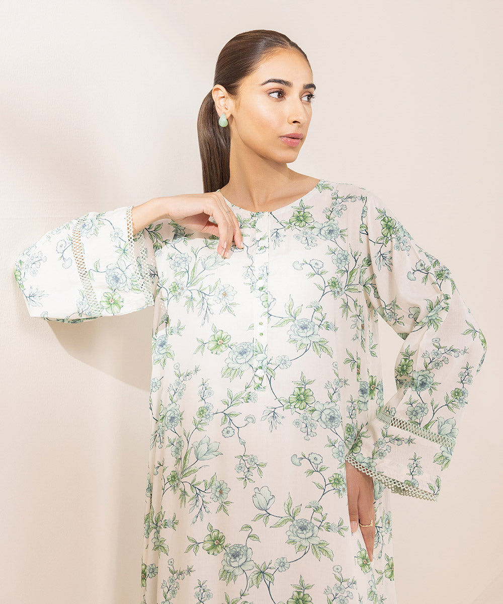 Women's Pret Arabic Lawn Printed Off White A-Line Shirt