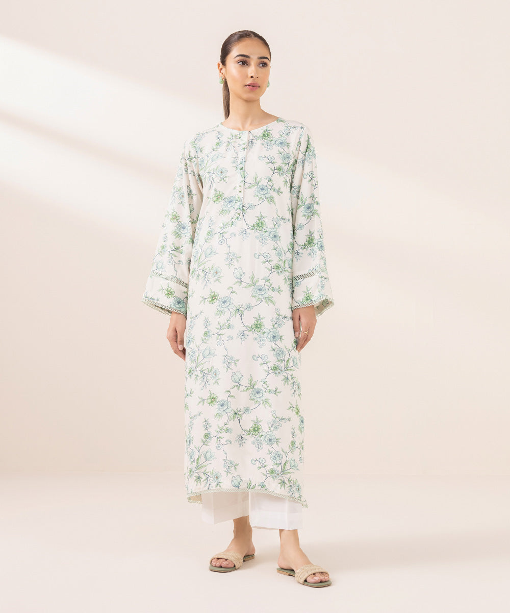 Women's Pret Arabic Lawn Printed Off White A-Line Shirt