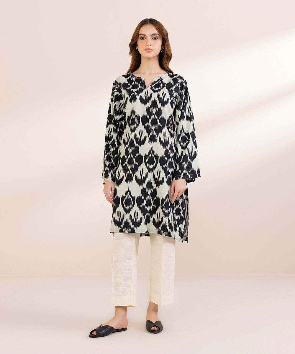 Women's Pret Linen Black Printed Boxy Shirt