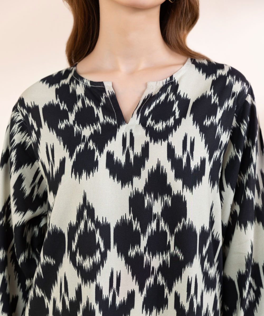 Women's Pret Linen Black Printed Boxy Shirt