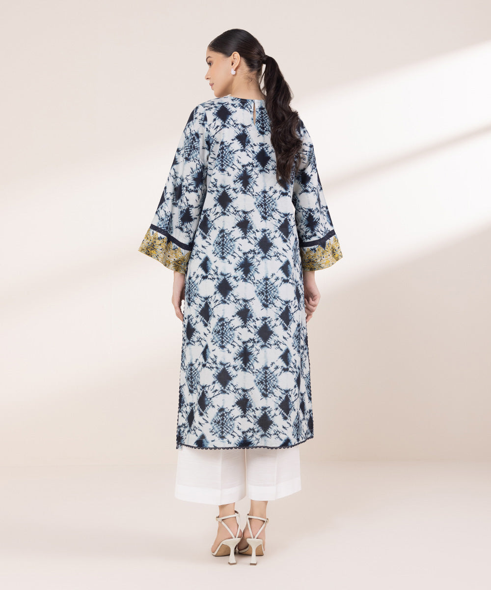 Women's Pret Khaddar Embroidered Grey And Blue A-Line Shirt