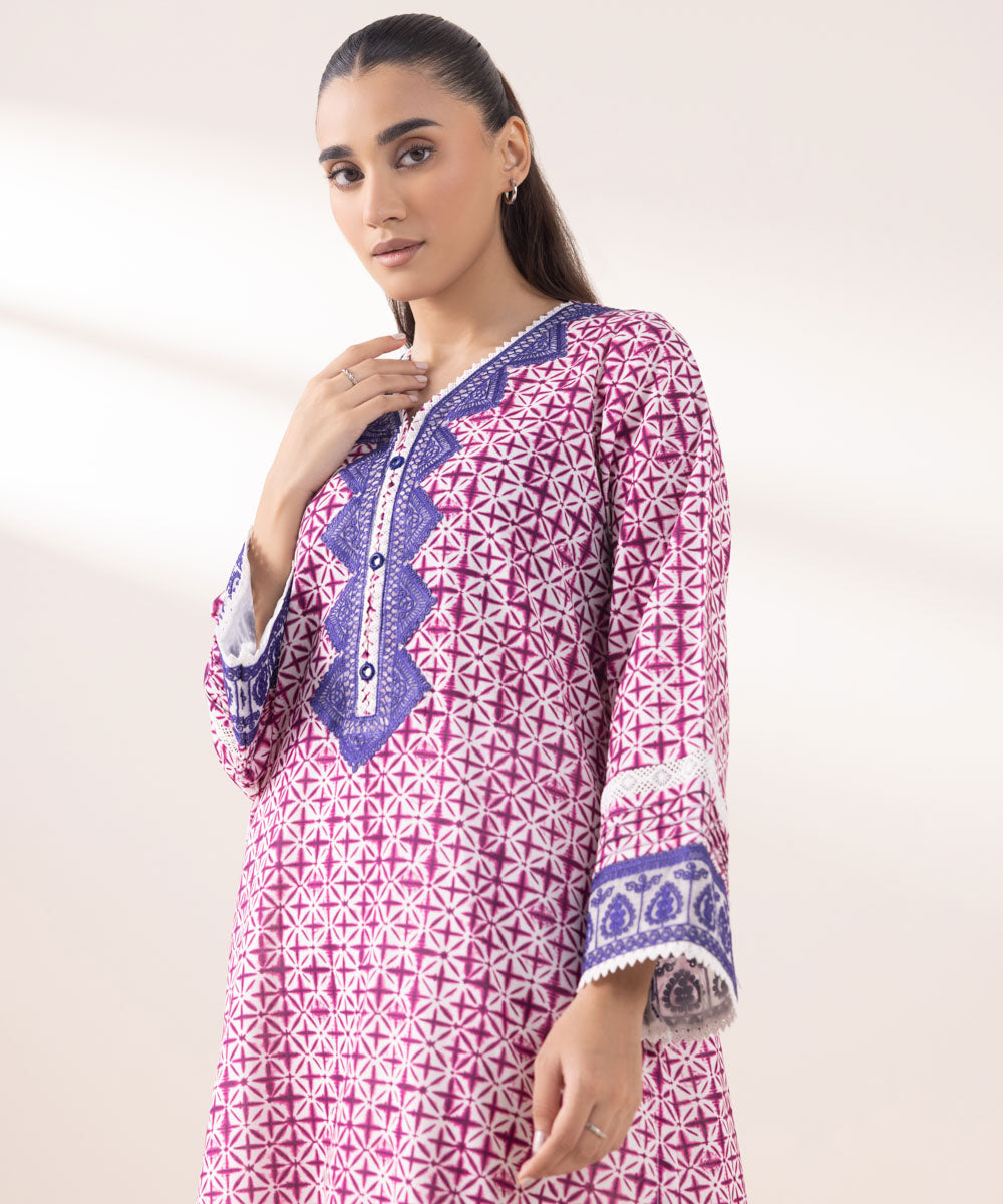 Women's Pret Khaddar Embroidered Plum on White A-Line Shirt