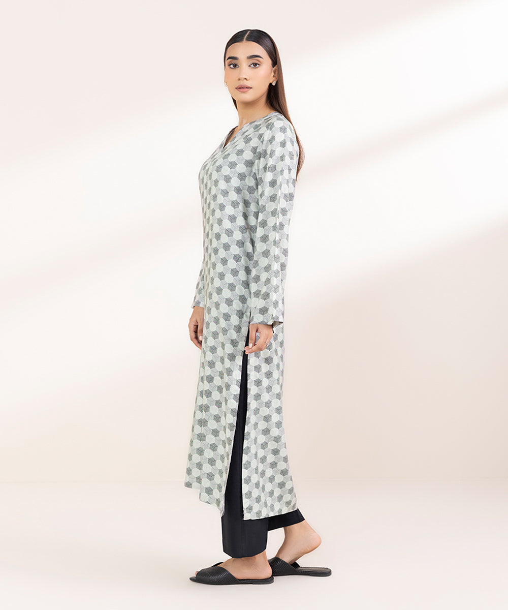 Women's Pret Linen Printed Grey A-Line Shirt