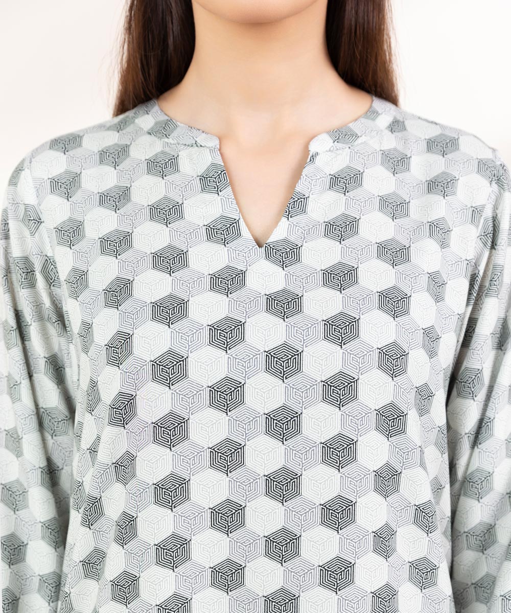 Women's Pret Linen Printed Grey A-Line Shirt