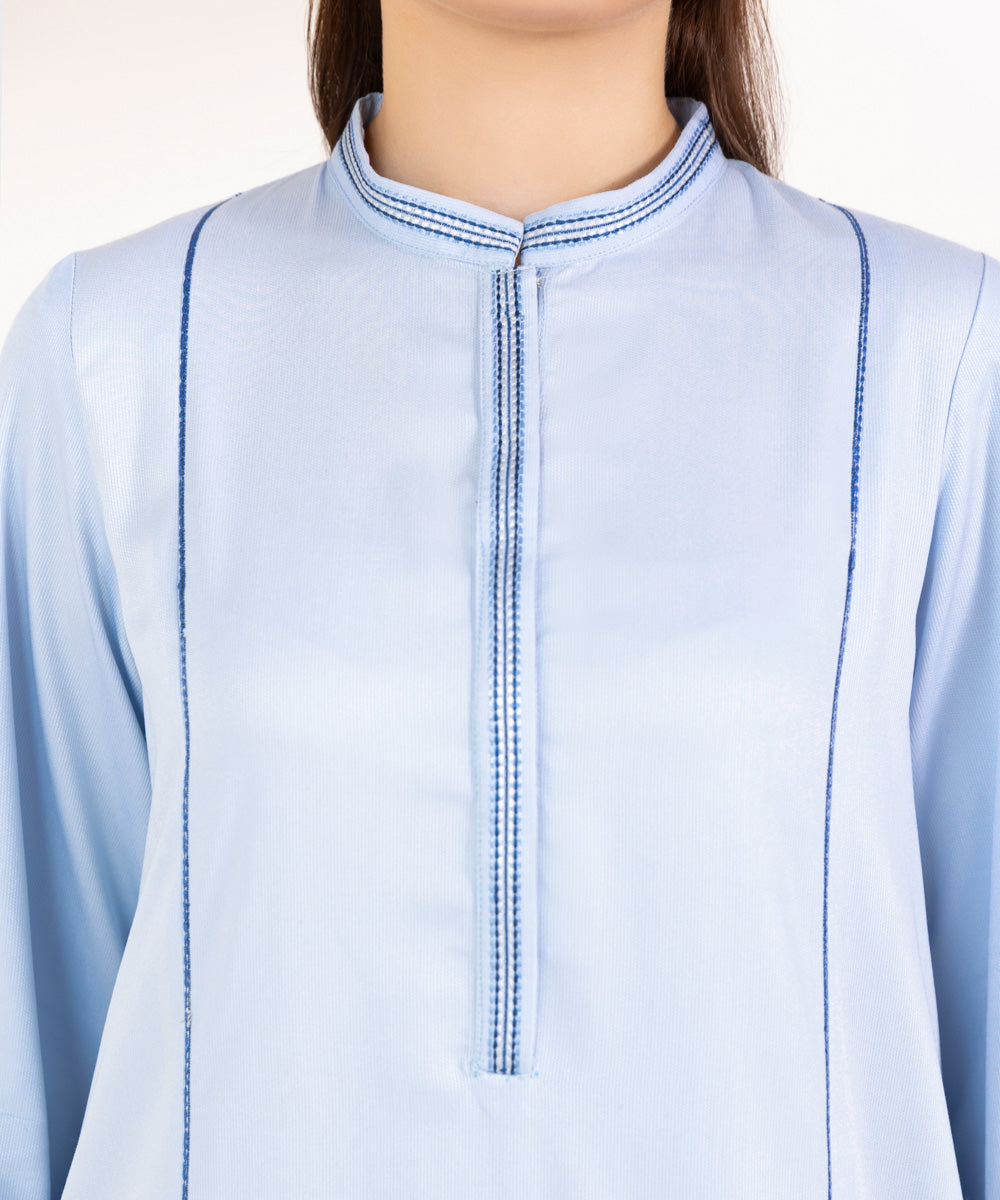 Women's Pret Bedford Embroidered Ice Blue A-Line Shirt