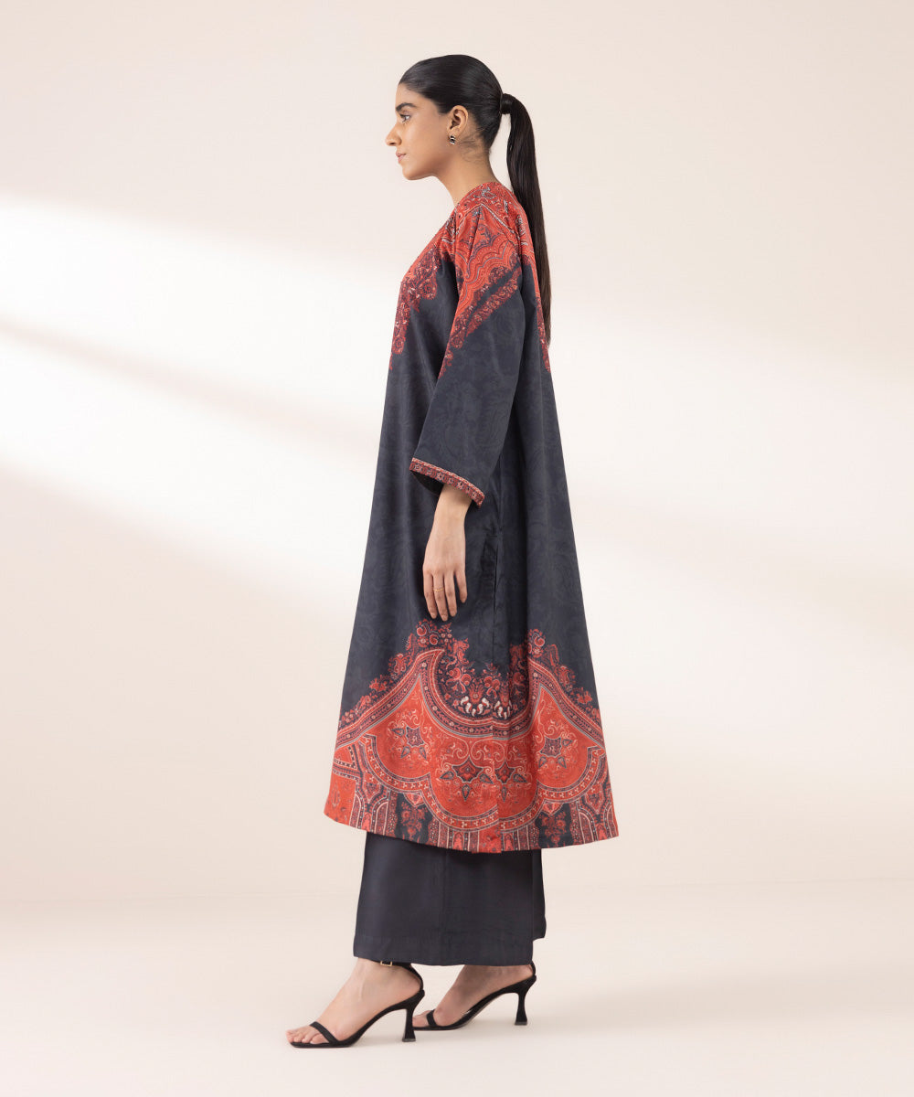 Women's RTW Blended Grip Black Printed Three Piece Suit