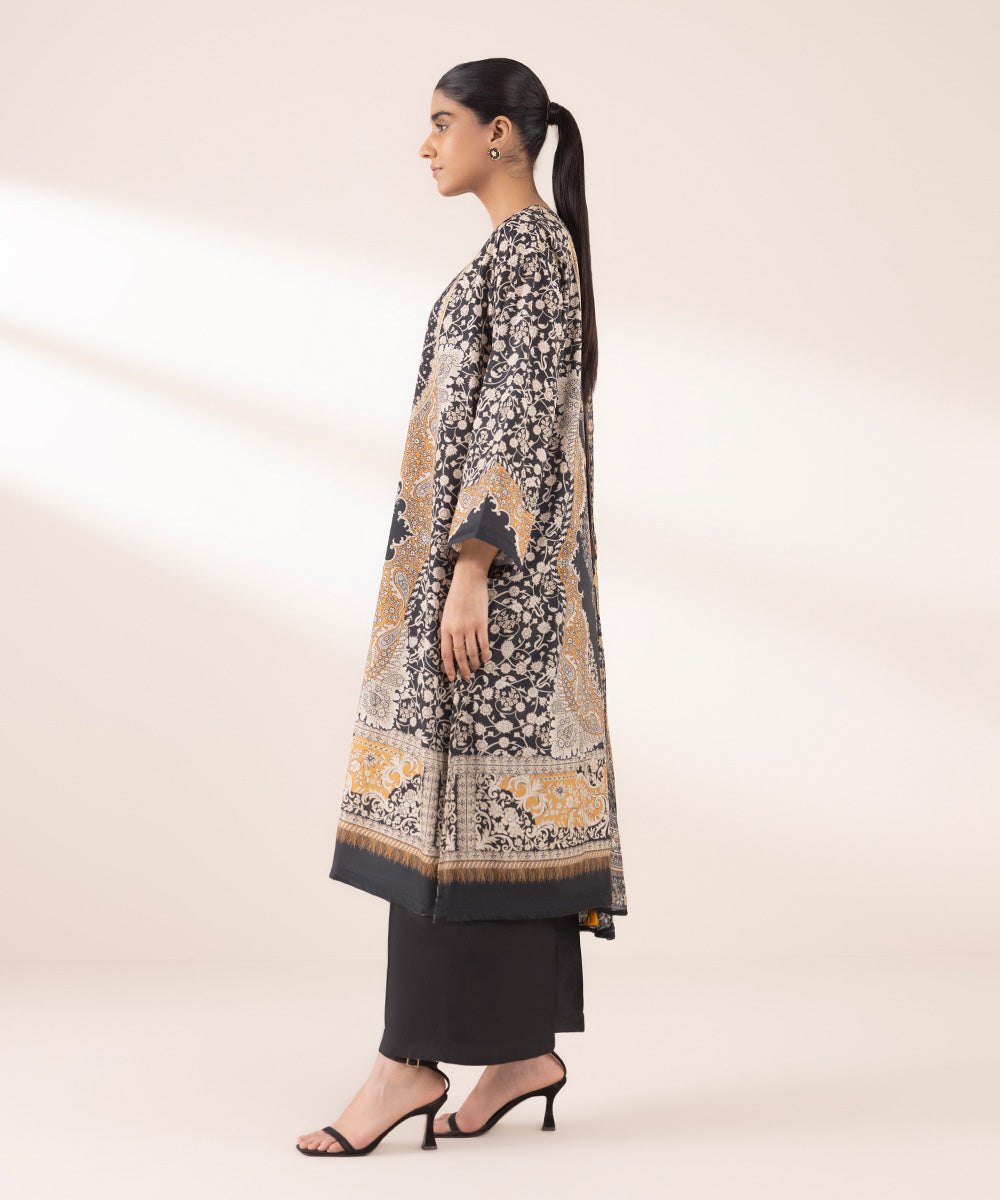 Women's RTW Blended Grip Black Printed Three Piece Suit