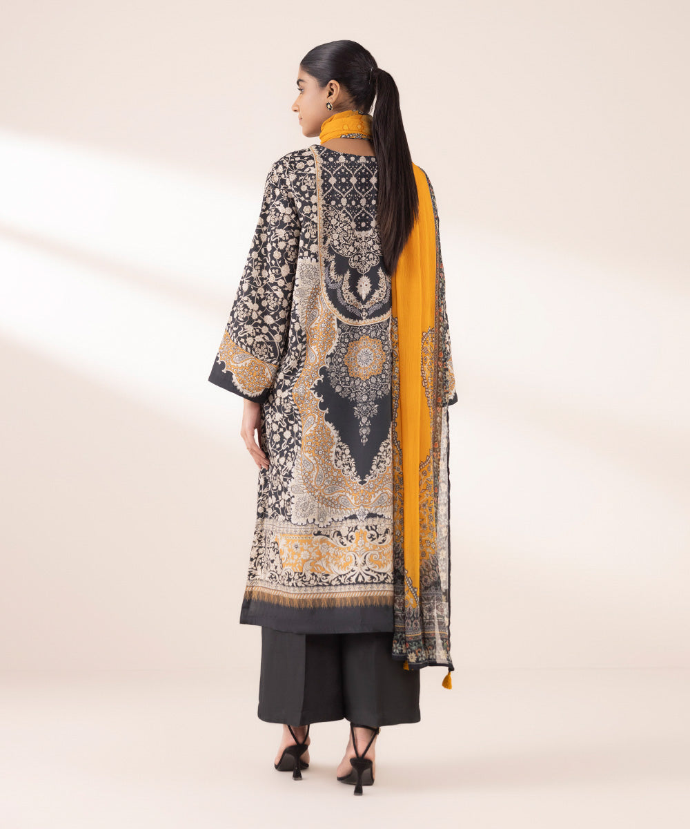 Women's RTW Blended Grip Black Printed Three Piece Suit