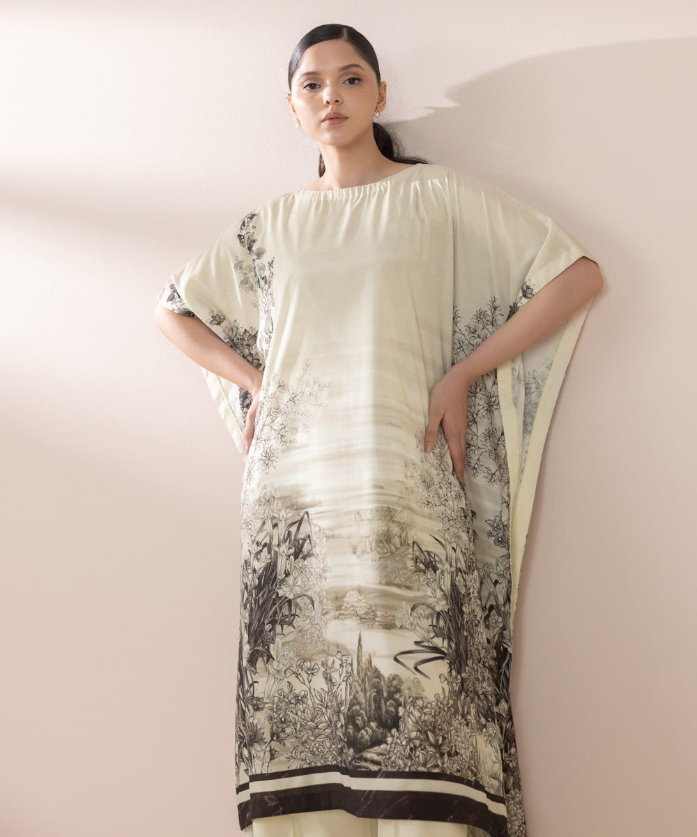 Women's Pret Blended Grip Printed Off White 2 Piece Kaftan